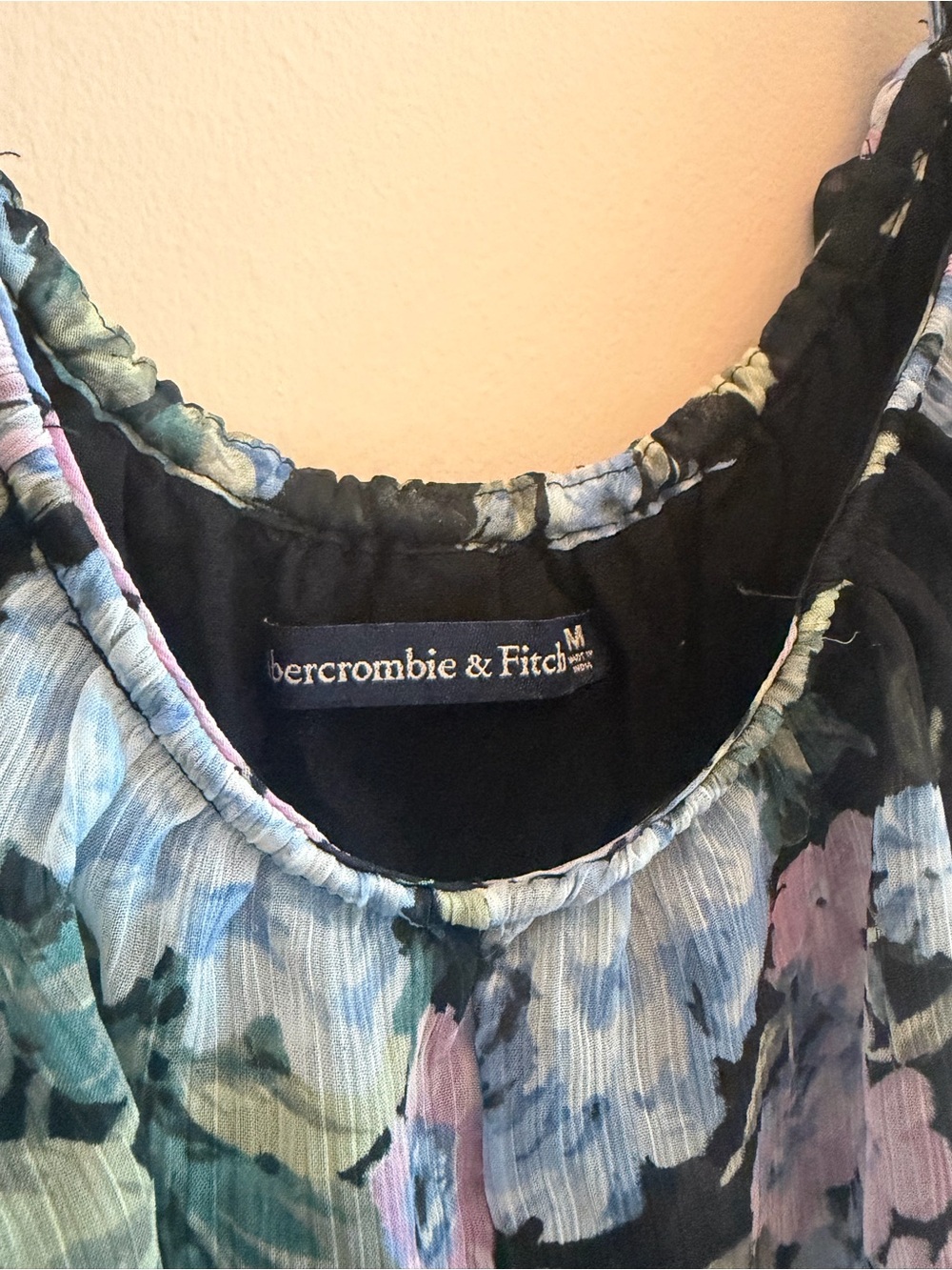 Abercrombie & Fitch Floral Off-Shoulder Hi-low Dress in Black & Blue Women’s Med - Picture 3 of 11